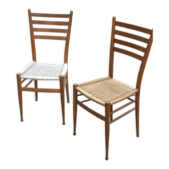 Paire de chaises des années 50 assise corde