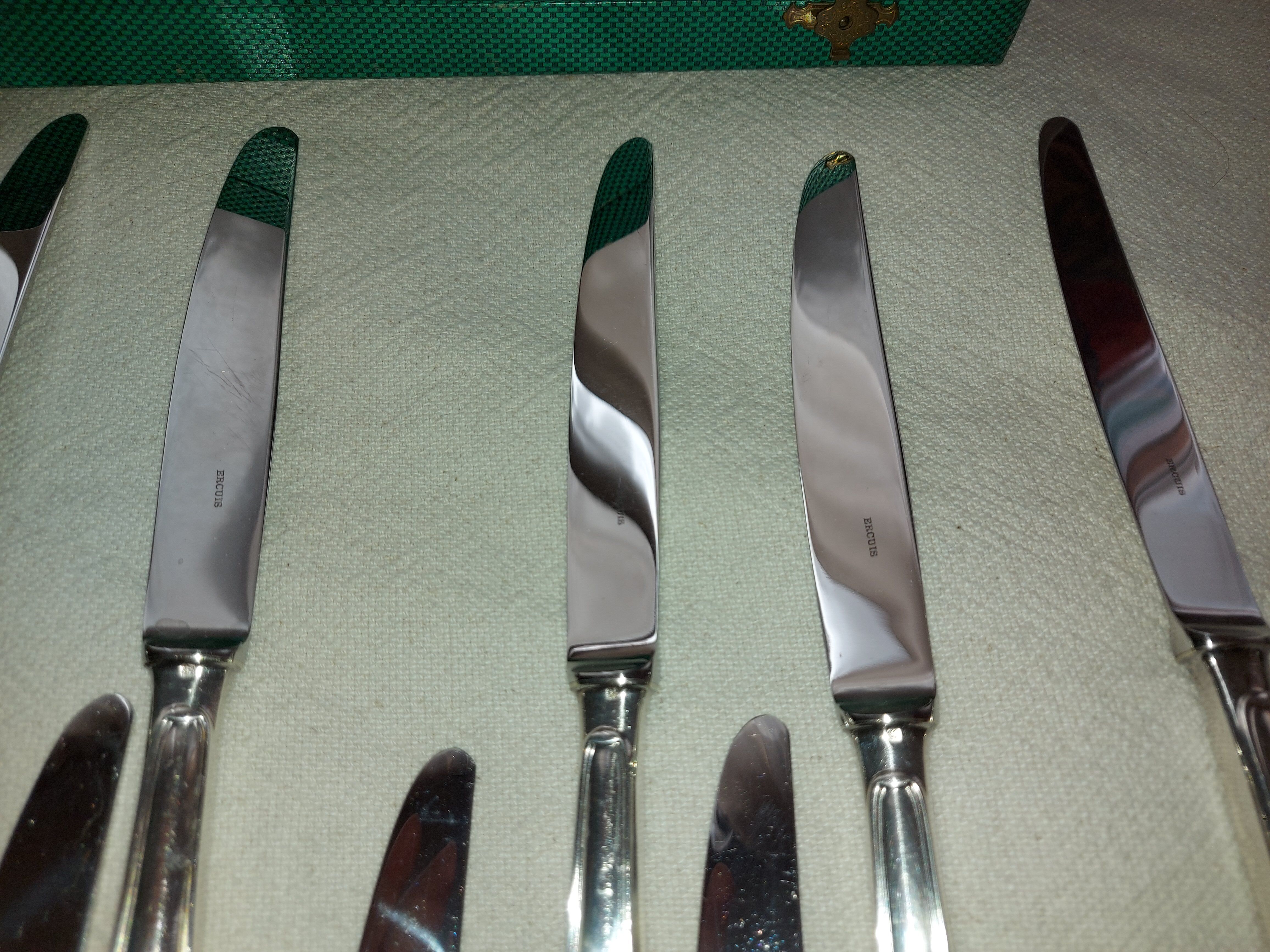 12 Silver Metal Ercuis Table Knives Box