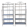 pair of rattan metal shelves