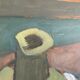 Original Modernist artwork still life with fruits and blue teapot 1950s