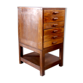 Former antique Burmese teak workshop cabinet with top glass tray