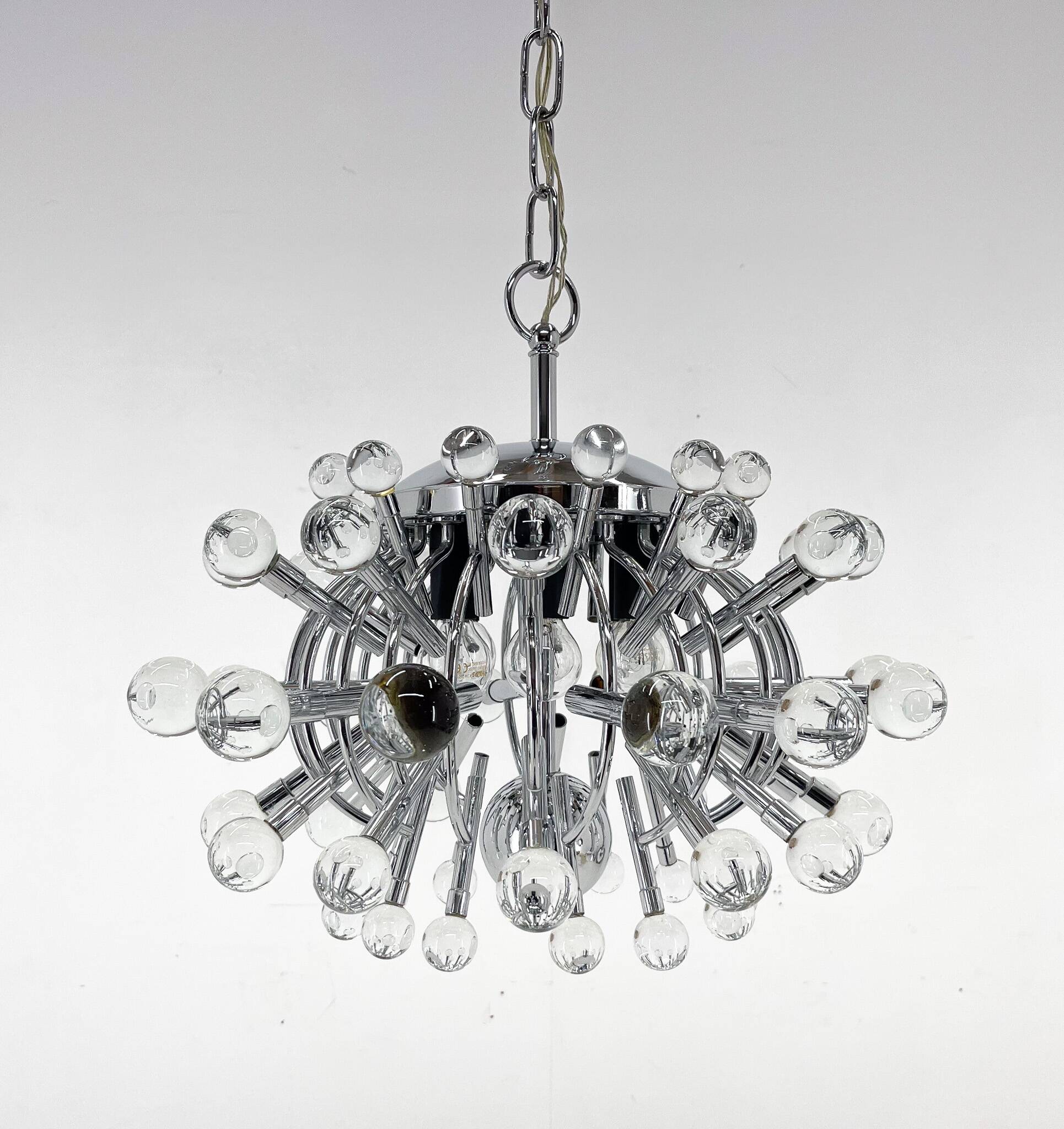 Unique Italian Space Age Chrome & Crystal Glass Chandelier, 1970s