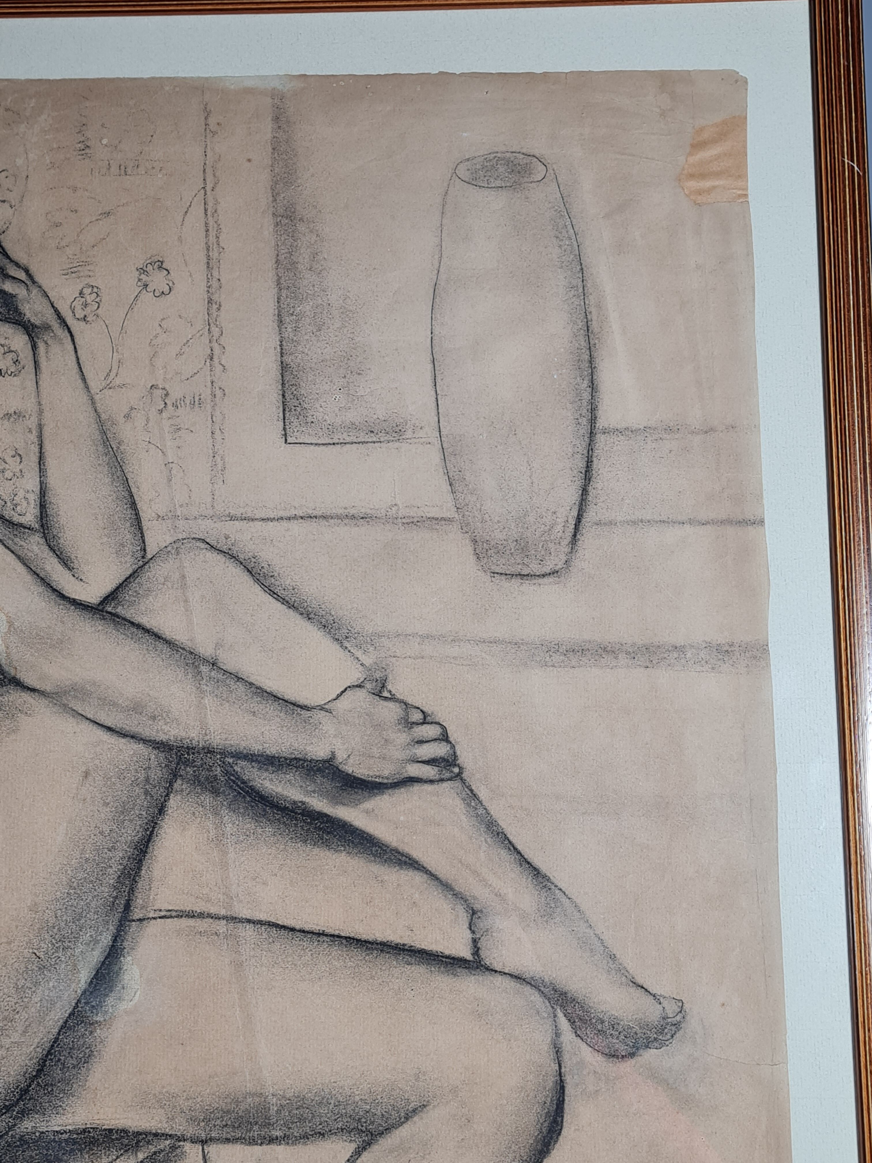 A-c. chartier (1874-1957) femme nue assise dessin fusain art déco 72x57 cm sb