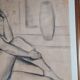 A-c. chartier (1874-1957) femme nue assise dessin fusain art déco 72x57 cm sb