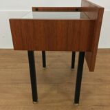 Modernist bedside table wood and glass 1950