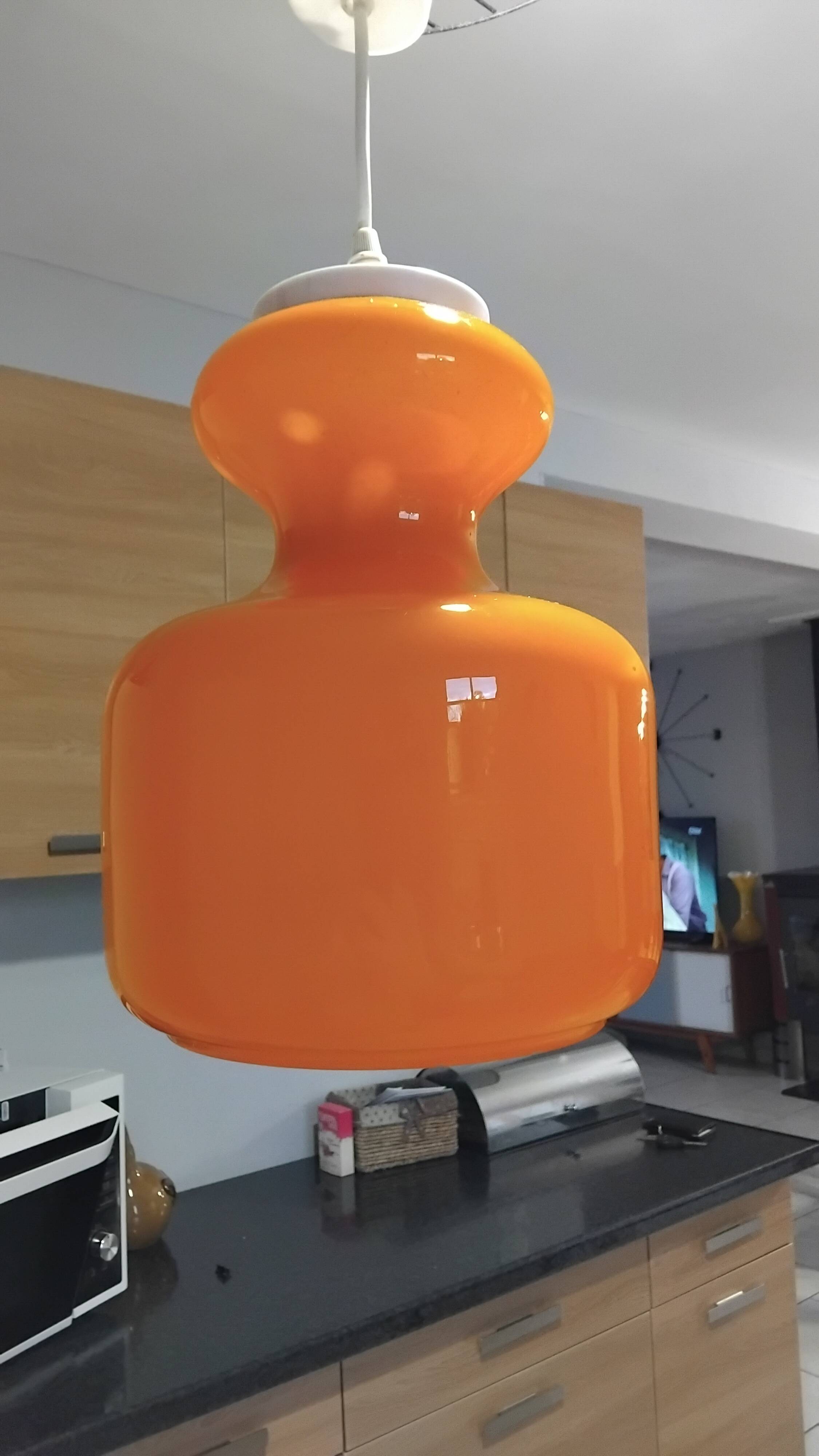 Vintage 1970s orange opaline glass pendant light