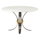 Table en marbre blanc et métal chromé et doré. Années 1970.