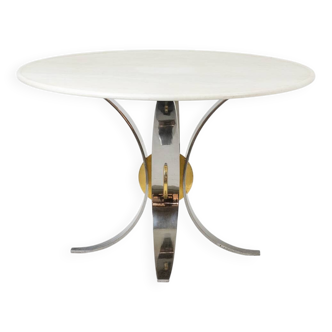 White marble and chrome and gold metal table. 1970s.