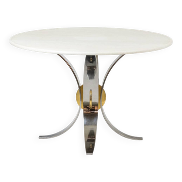 White marble and chrome and gold metal table. 1970s.