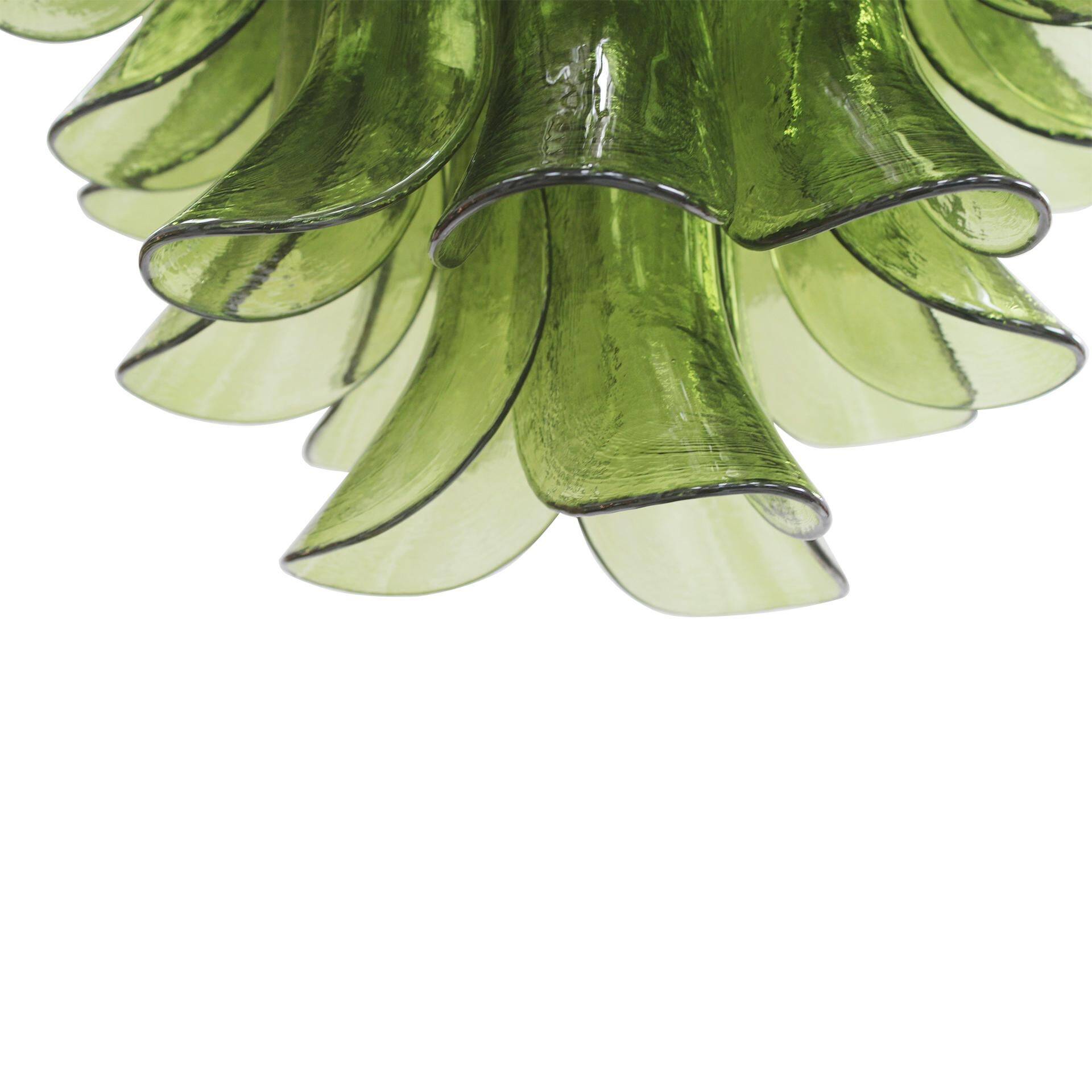 Green Murano Glass Petal Chandelier with Gold-Toned Support, Italy