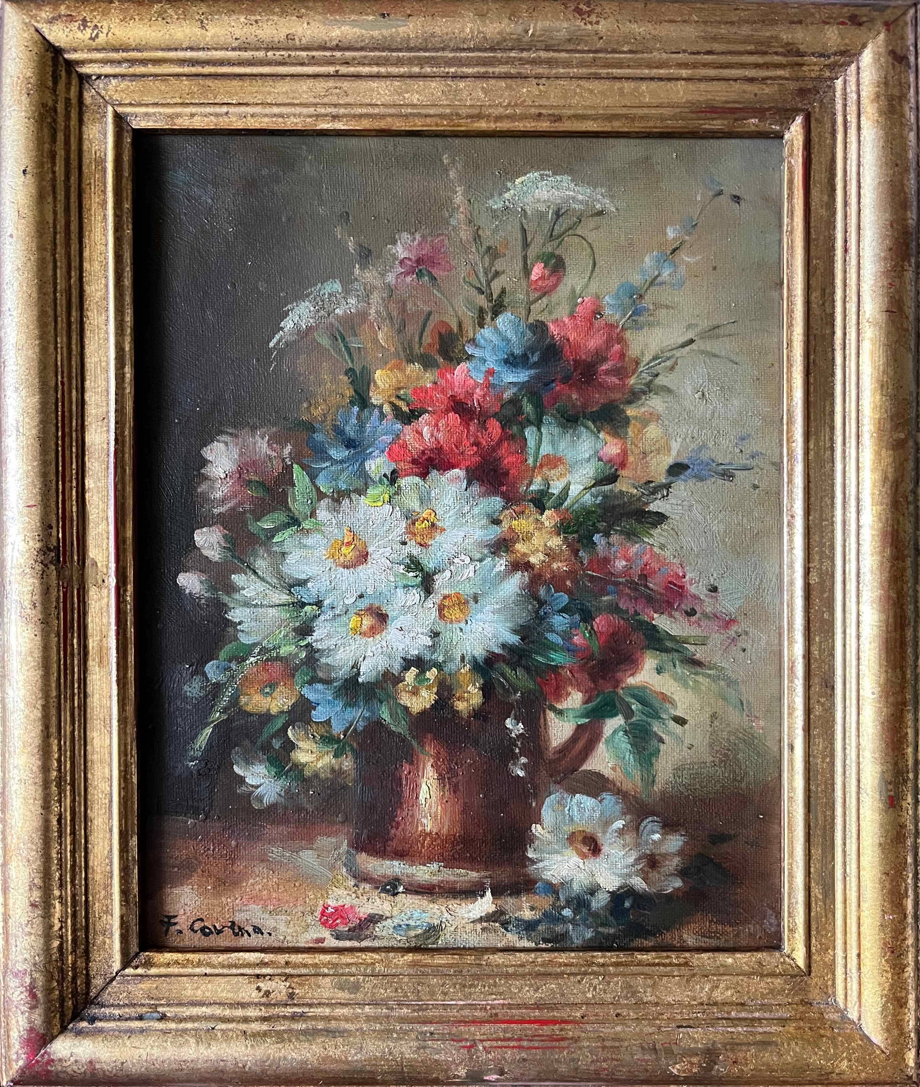 HST painting "Bouquet of wild flowers" signed + frame