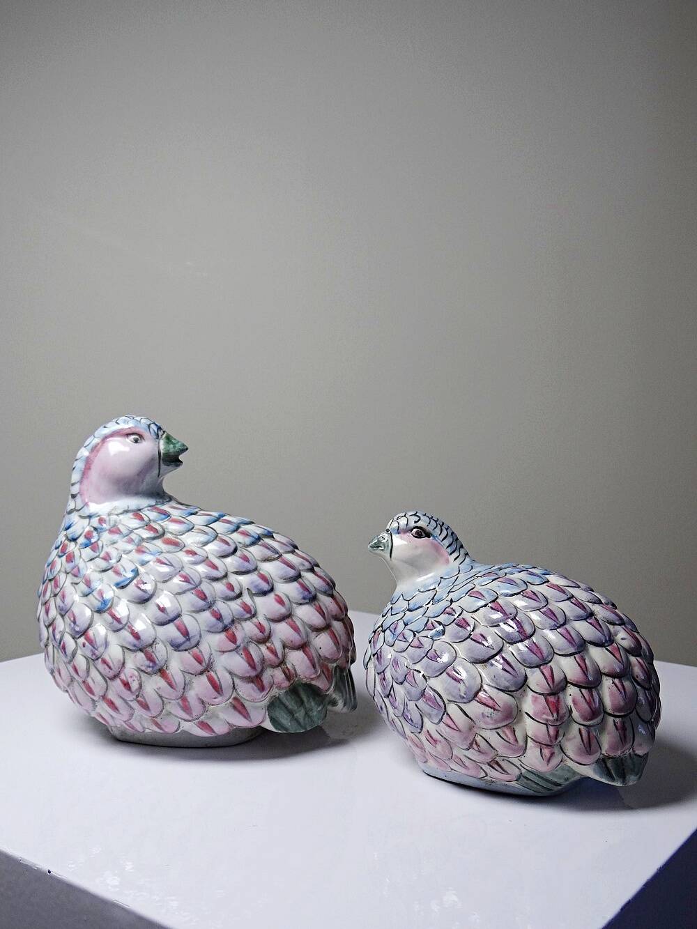 Pair of hand-painted Chinese porcelain quails, 1960s-1970s.
