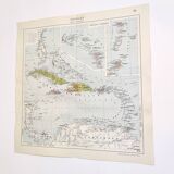 Carte les Antilles mer des Caraïbes archipel vintage de 1950