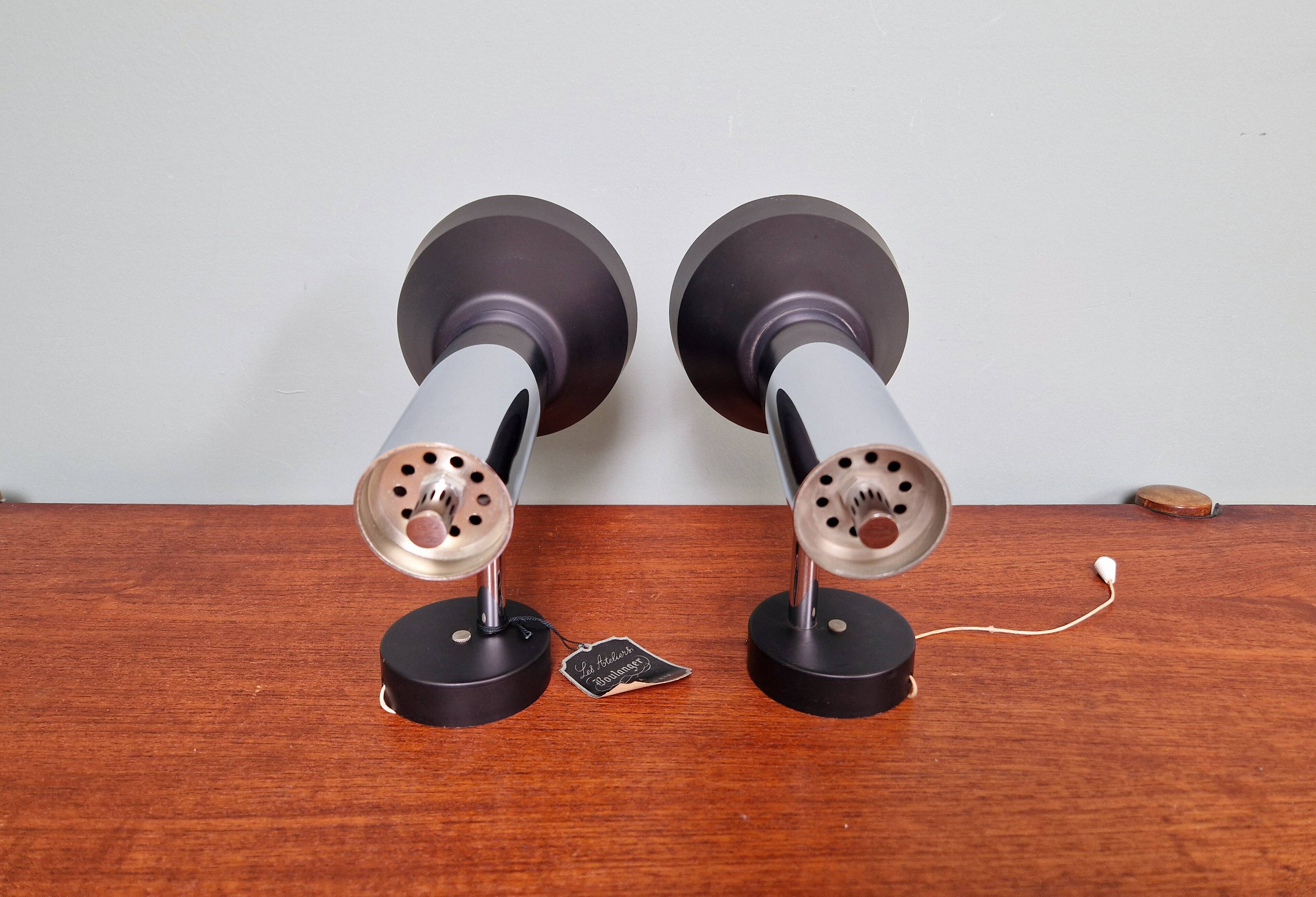 Pair of chromed metal wall lights, Boulanger, 1970s
