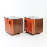 Ensemble de 2 tables de chevet en verre noir, Tchécoslovaquie, années 1960