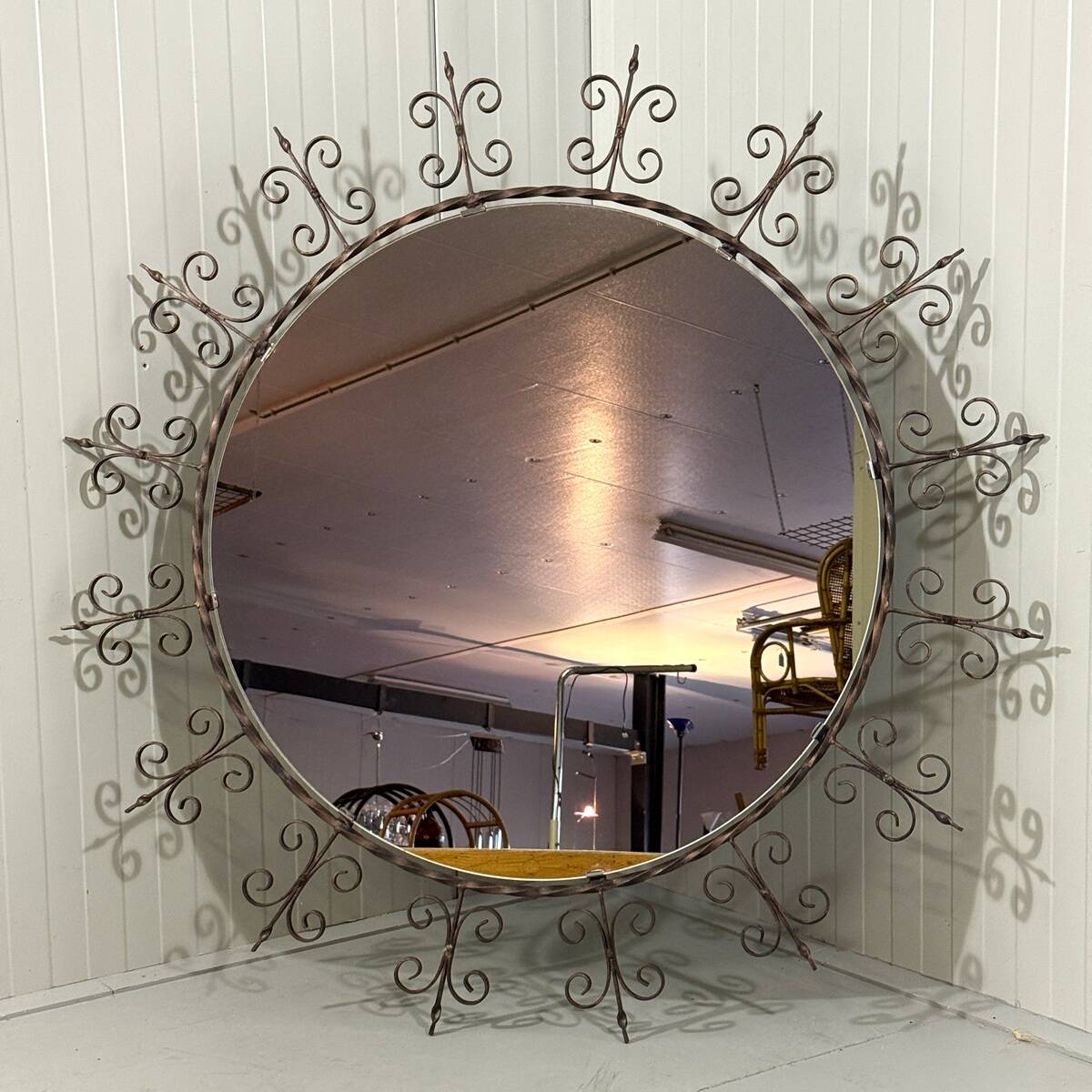 Huge round wrought iron wall mirror 1960’s