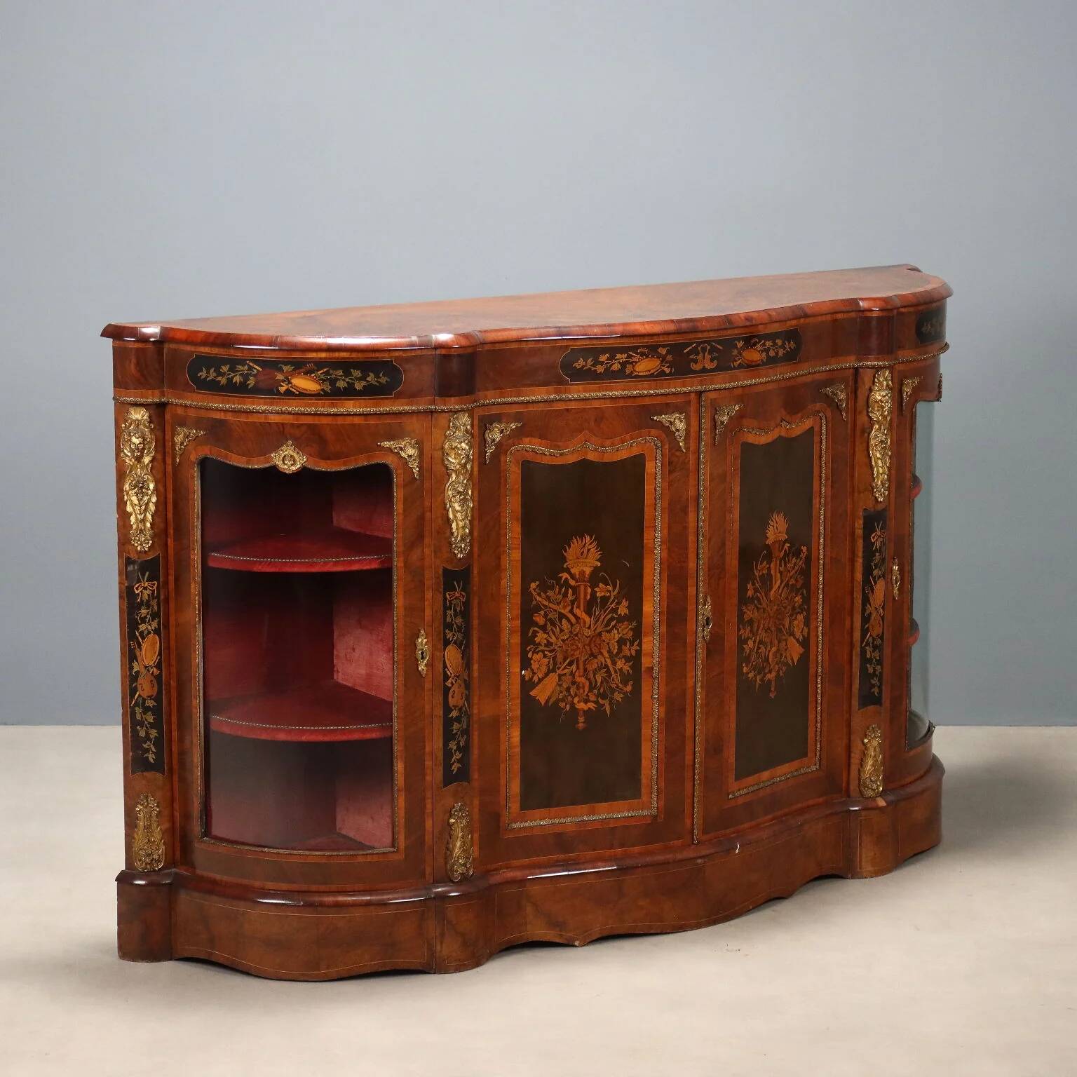 Antique cabinet in various types of wood, United Kingdom, 19th century.