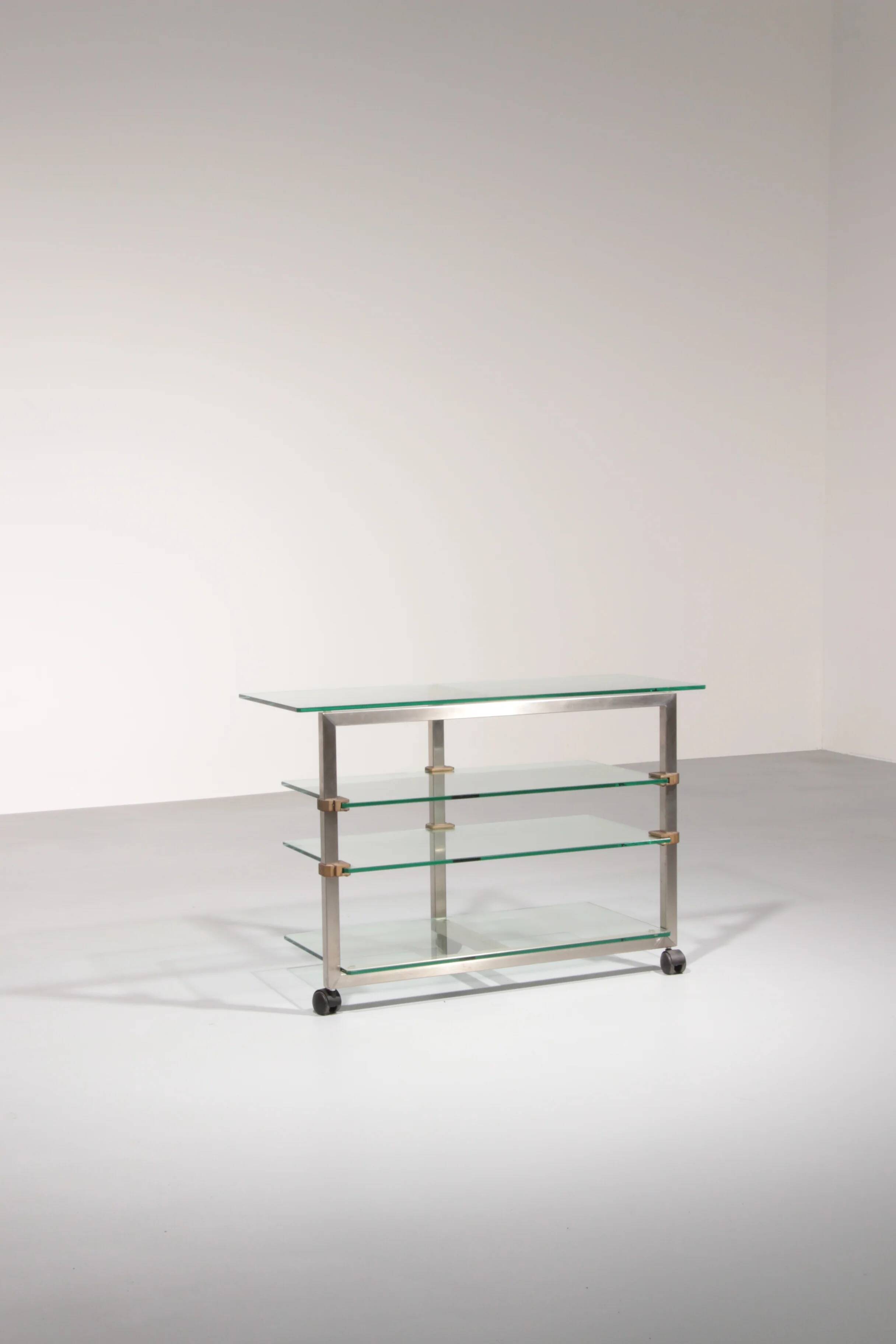 Table d'appoint, console sur roulettes Peter Ghyzcy, années 1970