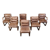Chaises vintage Asko Pajamies Finlande en cuir contreplaqué, lot de 6 - années 1970