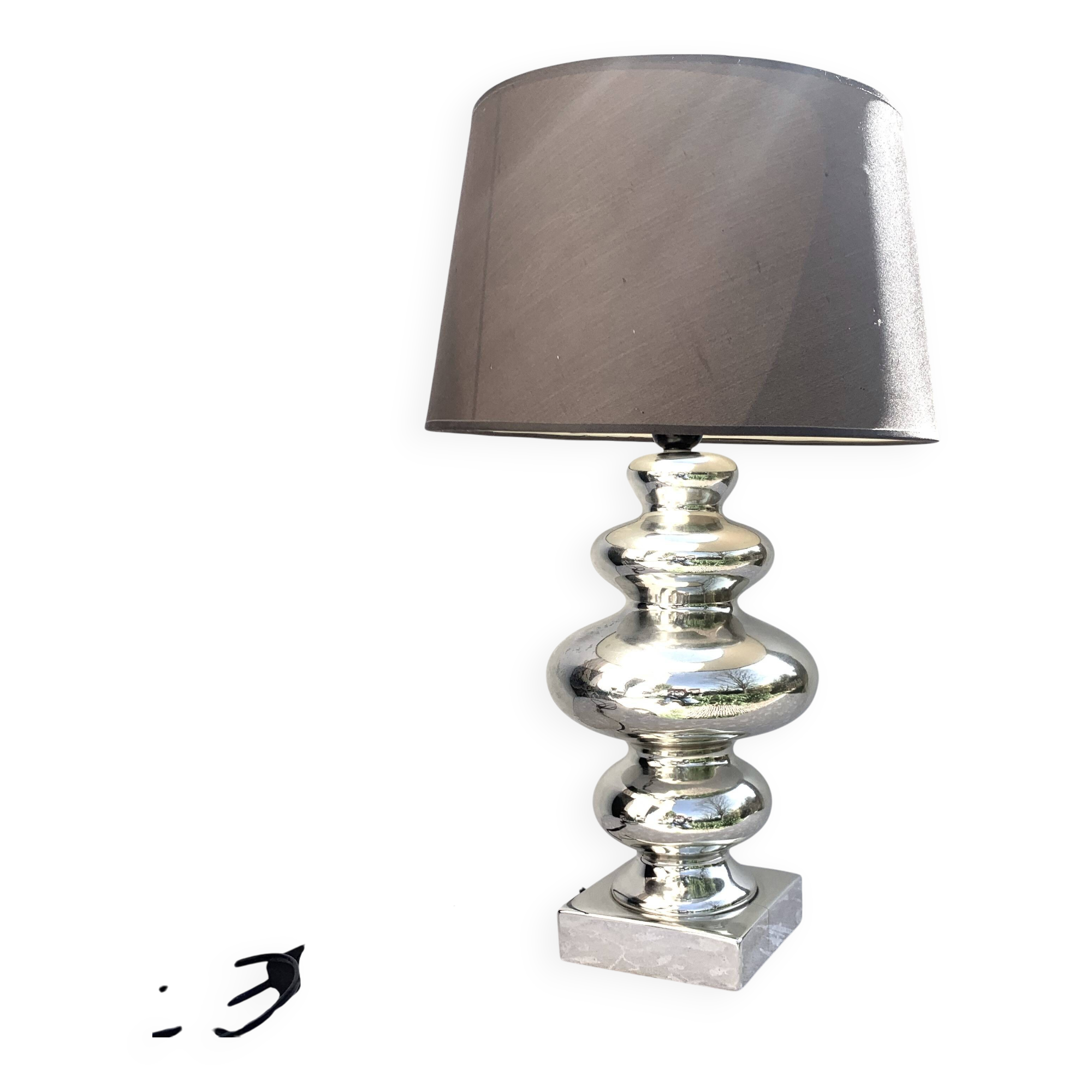Creation Mathias 1970 modern table lamp in silver glass with lampshade