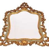 Baroque gilded Louis XV style beveled mirror with " Brevete" label, 1950s
