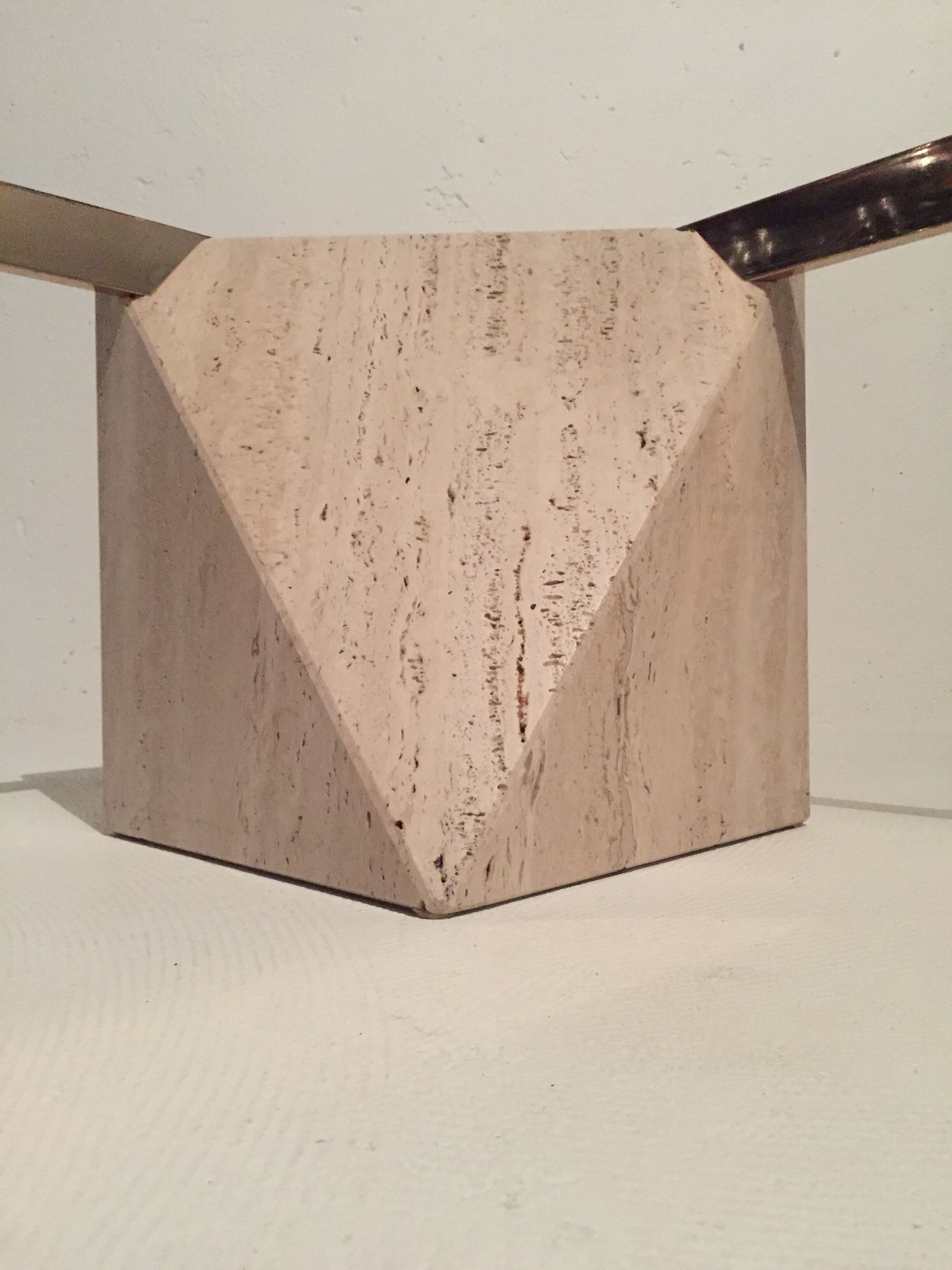 Artedi Italy coffee table in travertine, brass and glass 1970s