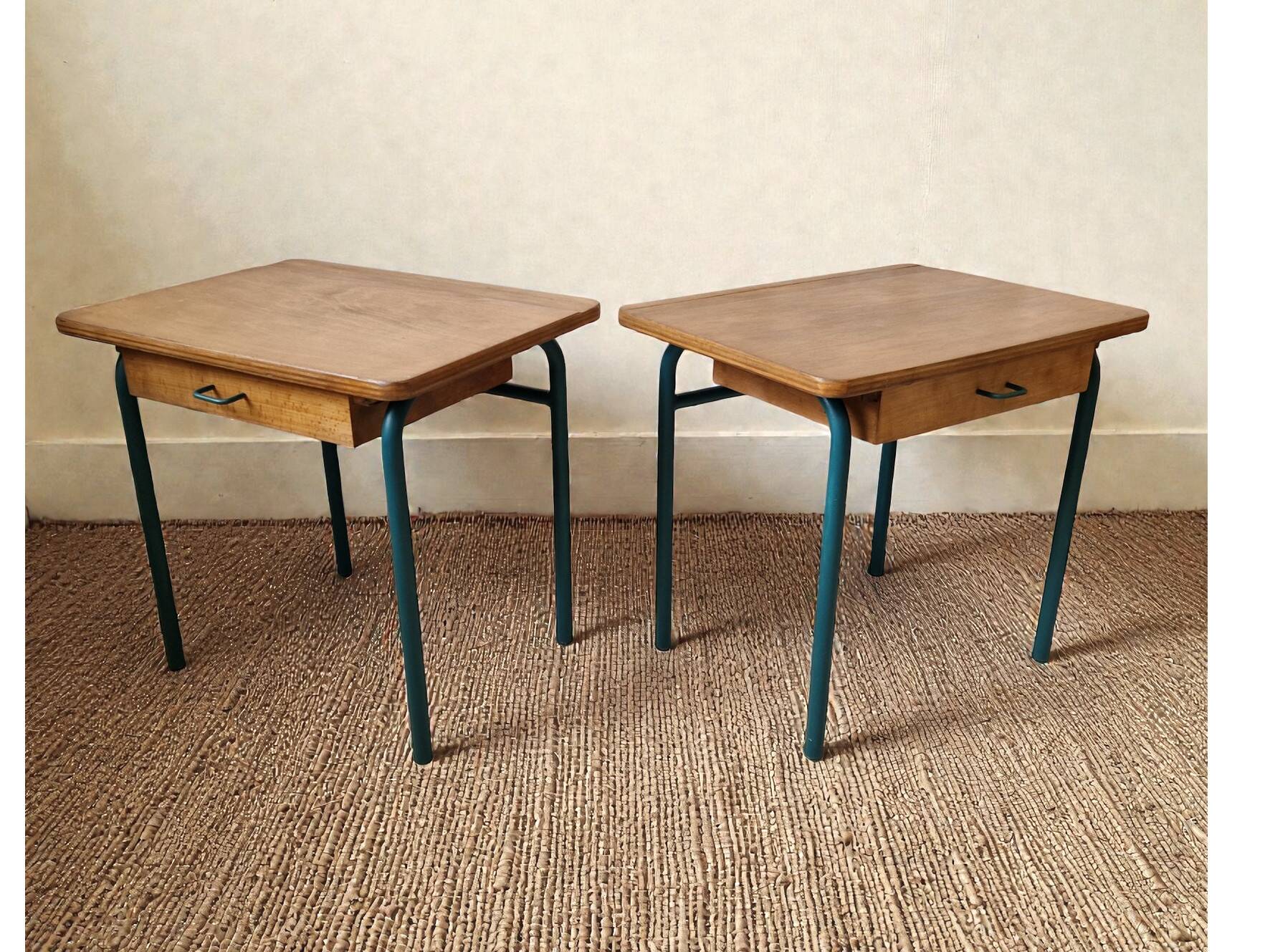 Pair of vintage wood and metal bedside tables