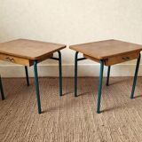 Pair of vintage wood and metal bedside tables