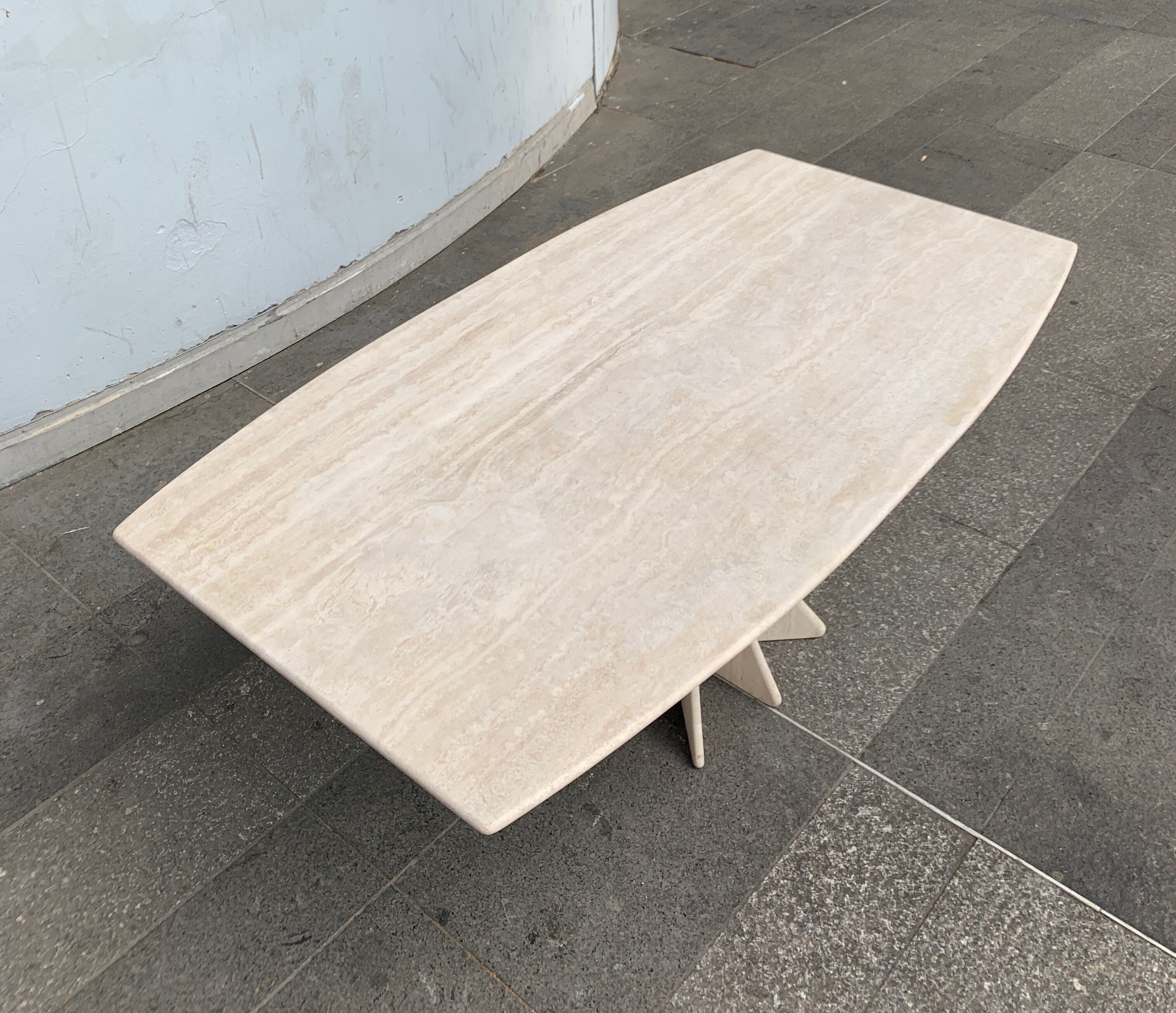 Travertine dining table by Claude Berraldacci with 8-sided stand