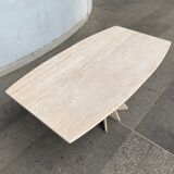 Travertine dining table by Claude Berraldacci with 8-sided stand