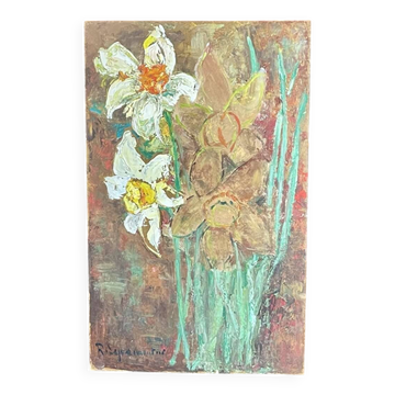 Oil on panel signed Robert Leparmentier (1895-1975) Bouquet of flowers