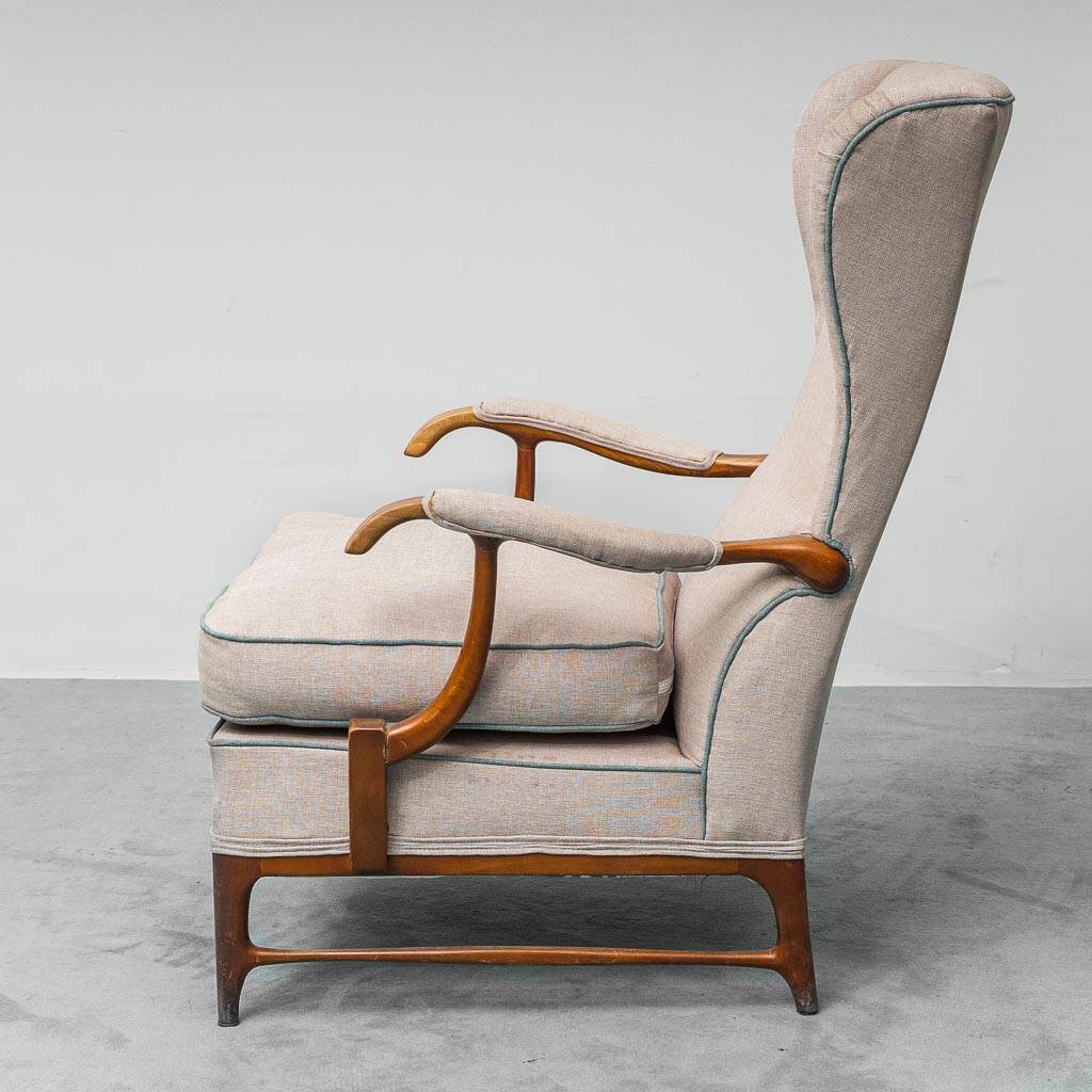 Fauteuil en tissu attribué à Paolo Buffa, style moderniste vintage des années 1950