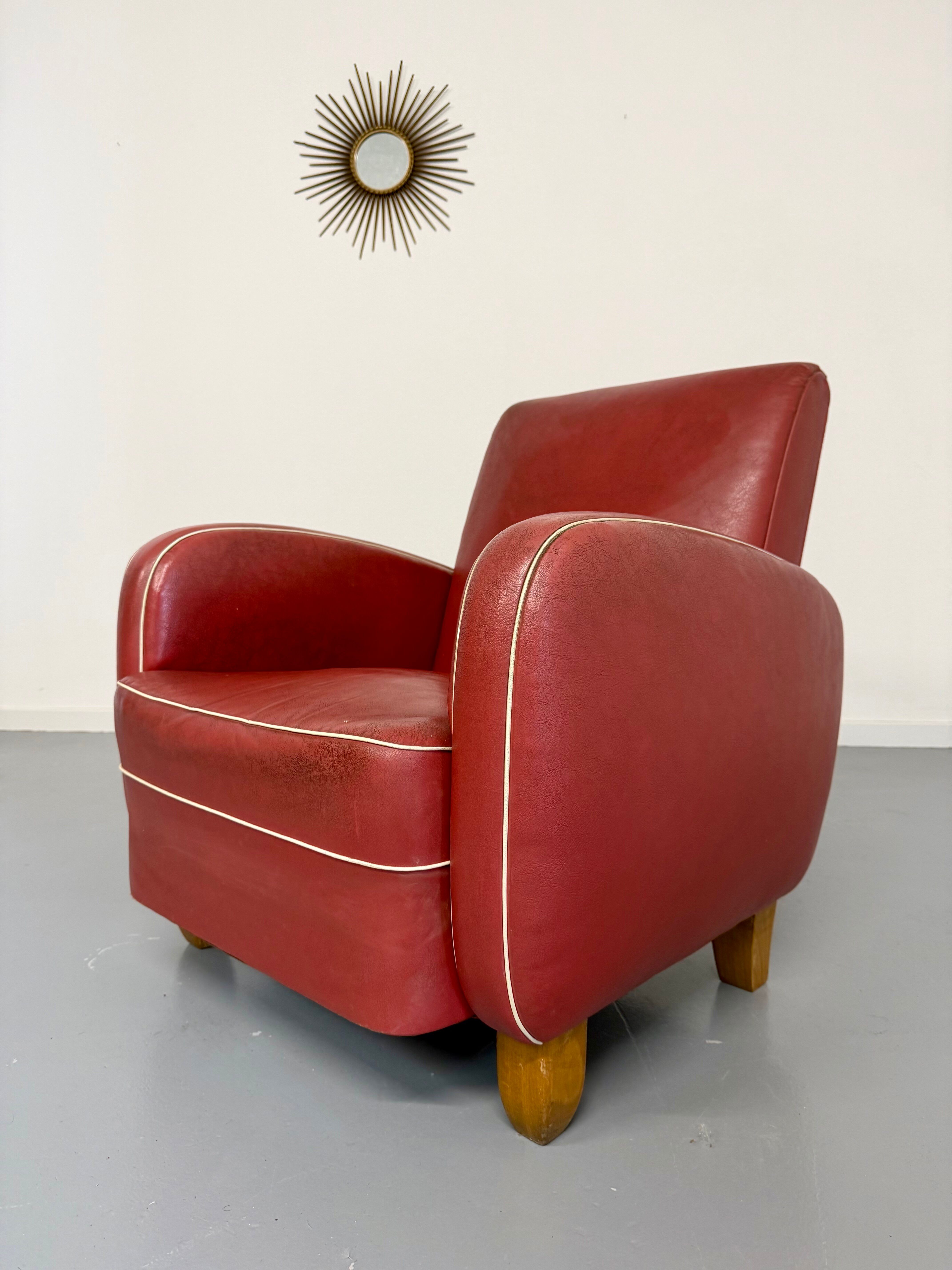 Vintage red faux leather Art Deco club chair from the 1940s/50s.