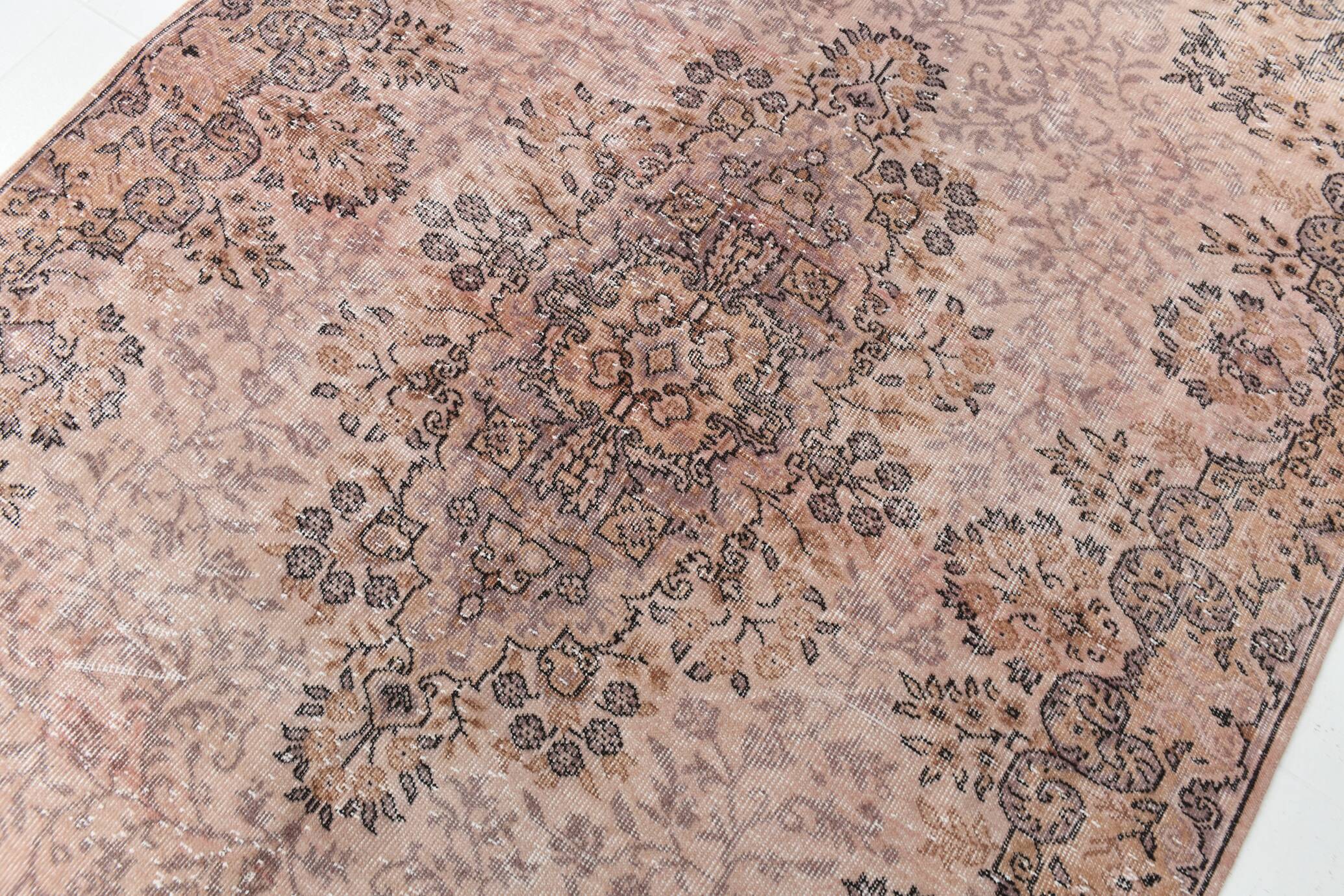 Pink Rug  266x173 cm Pastel Pink Vintage Carpet , Hand Made Wool Carpet.