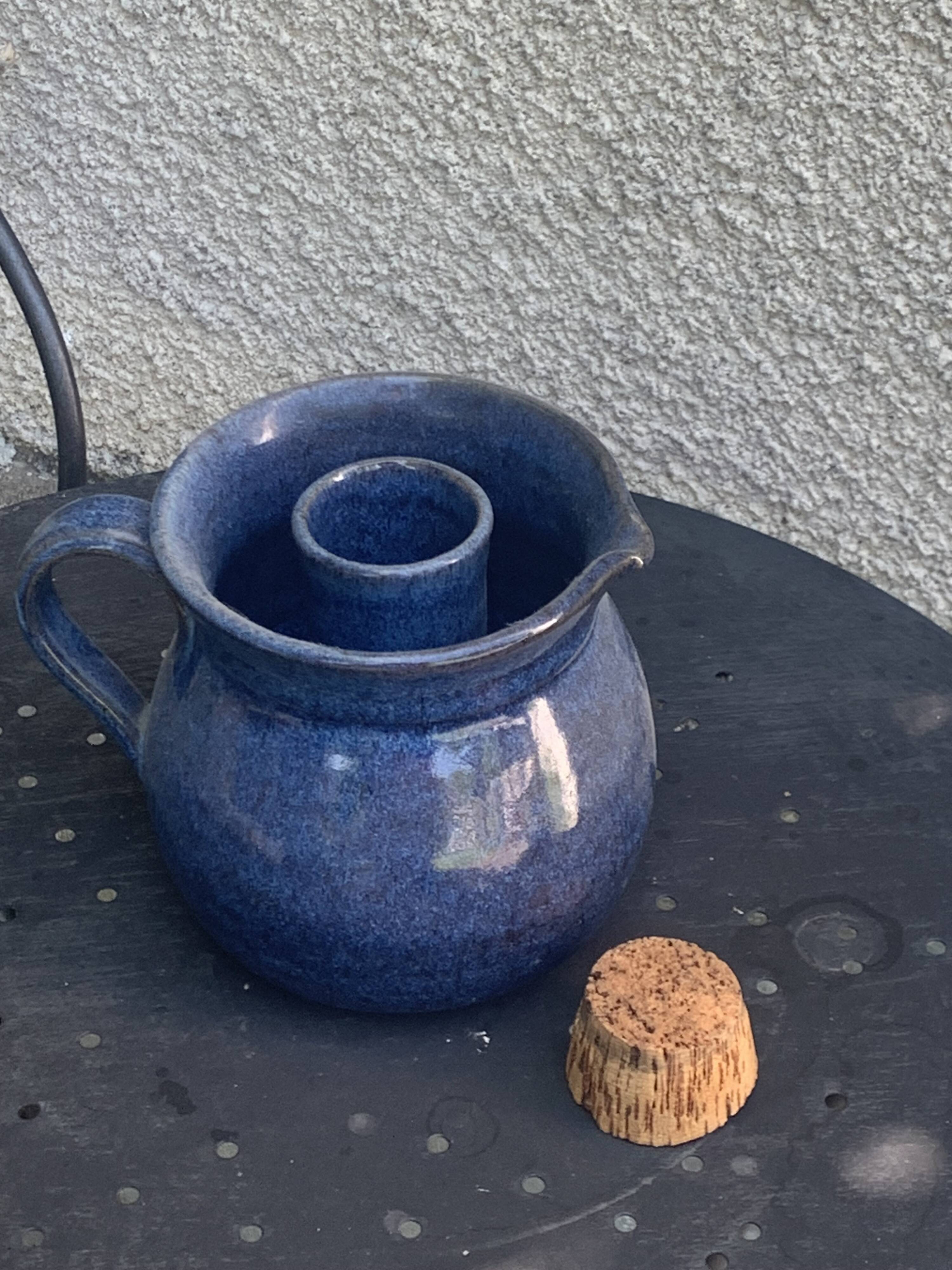 Pitcher, carafe, refreshing jug, ice cube jug, in blue glazed stoneware