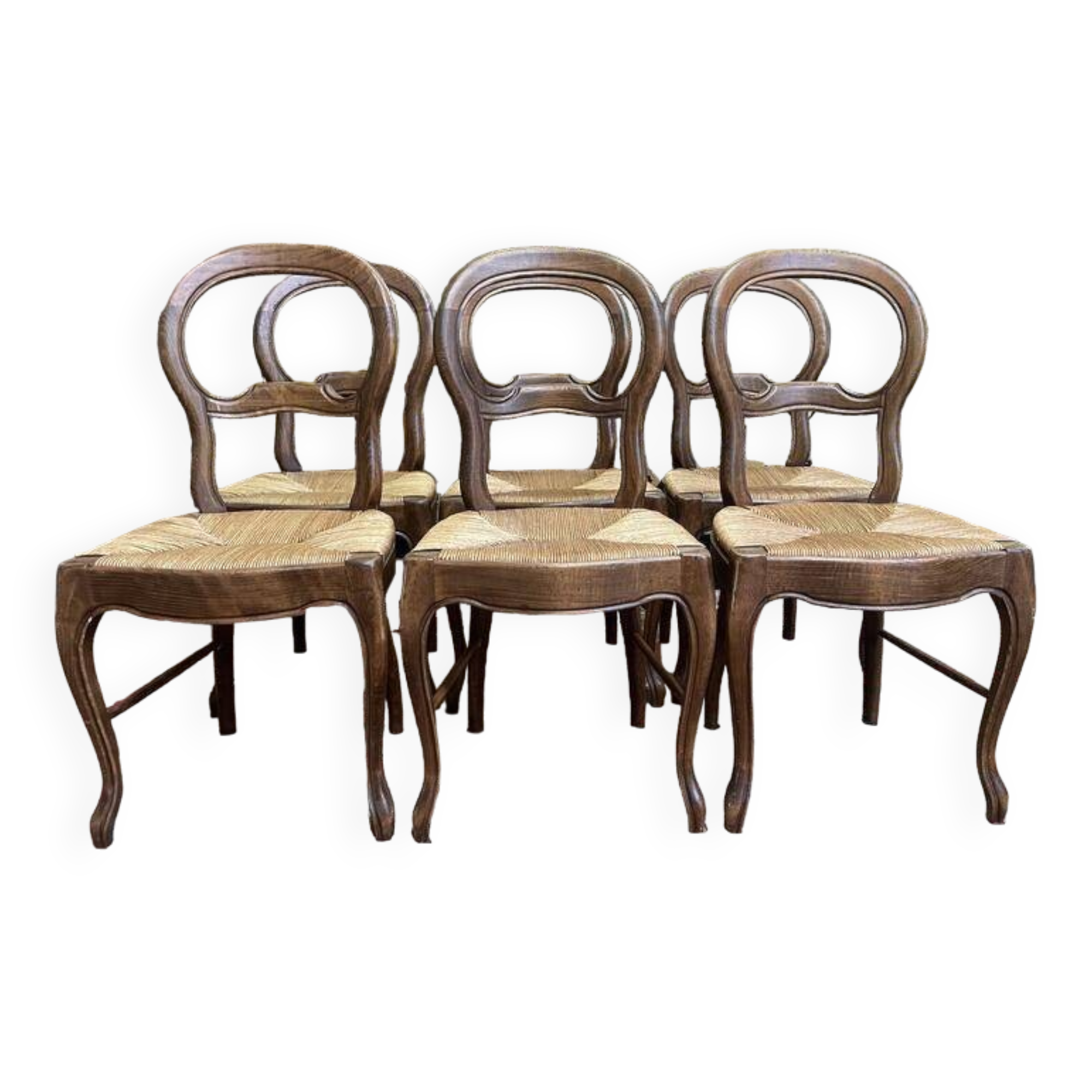 Set of 6 Louis Philippe style straw chairs