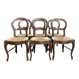 Suite de 6 chaises de style Louis Philippe paillées