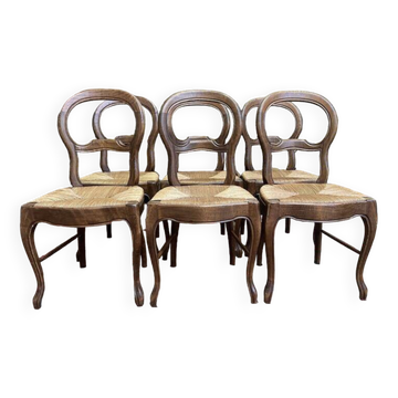 Suite de 6 chaises de style Louis Philippe paillées
