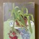 Still life painting vintage flower pot 70s