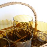 Set of lemonade glass, in wicker basket, smoked glass