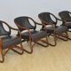 Set of bamboo armchairs with leather seats, 1970s