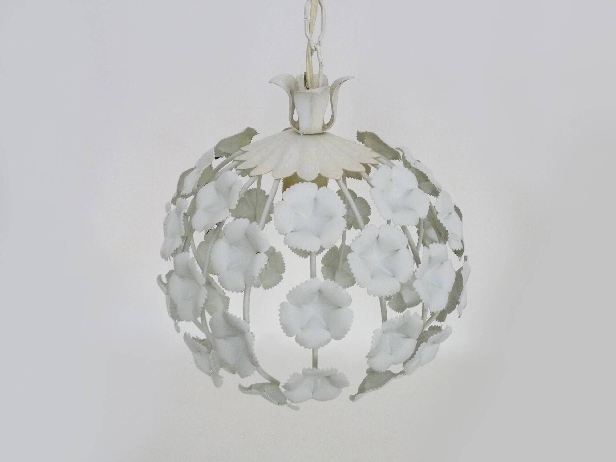 White metal floral pendant light. 1970s