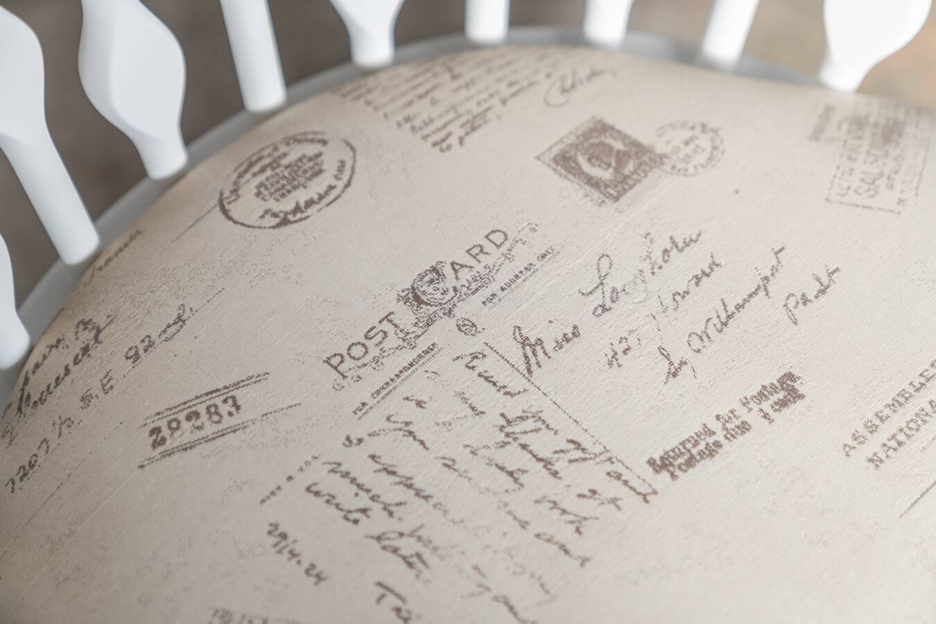 Matte white painted beech chair with upholstered seat in fabric 1970