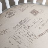 Matte white painted beech chair with upholstered seat in fabric 1970