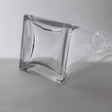 Vintage Murano glass decanter from the 1980s, transparent crystal pyramid with a spherical stopper, Linea 7.