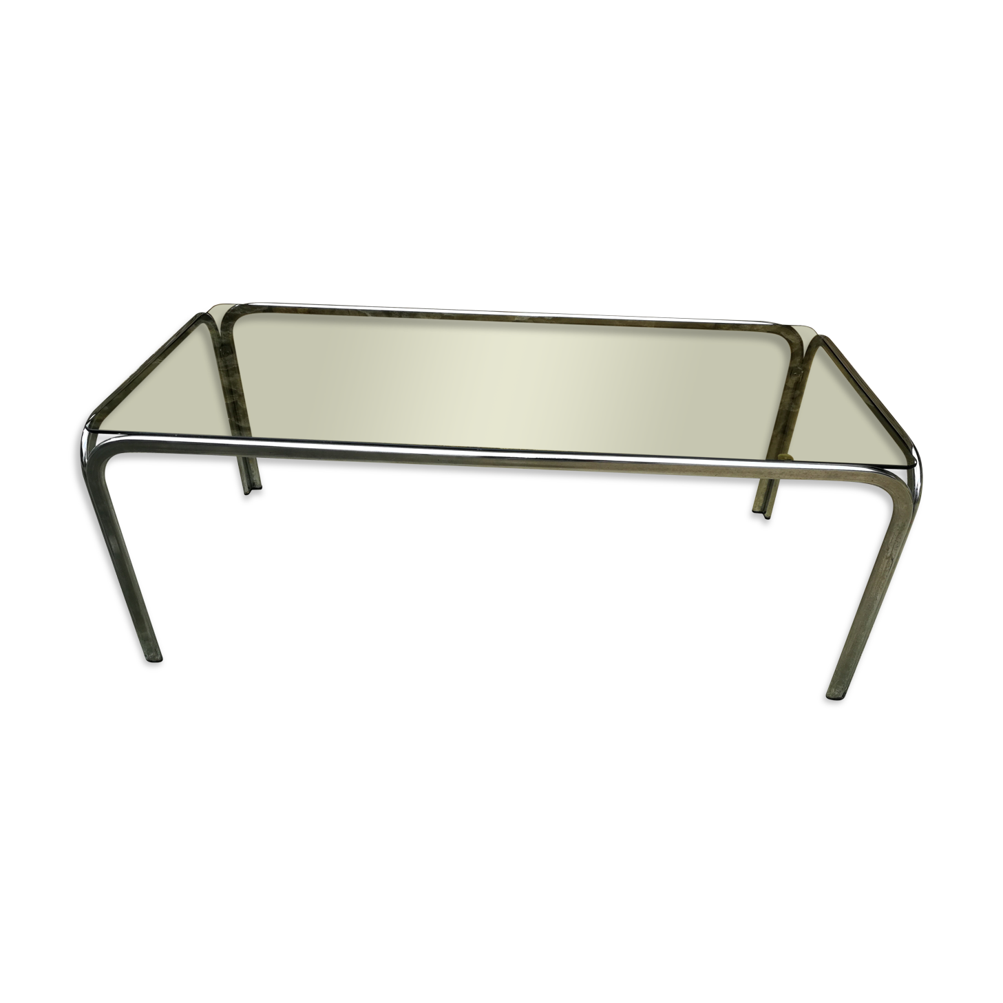 Coffee table smoked glass and chrome year 70