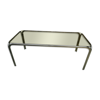 Table basse verre fumé et chrome année 70