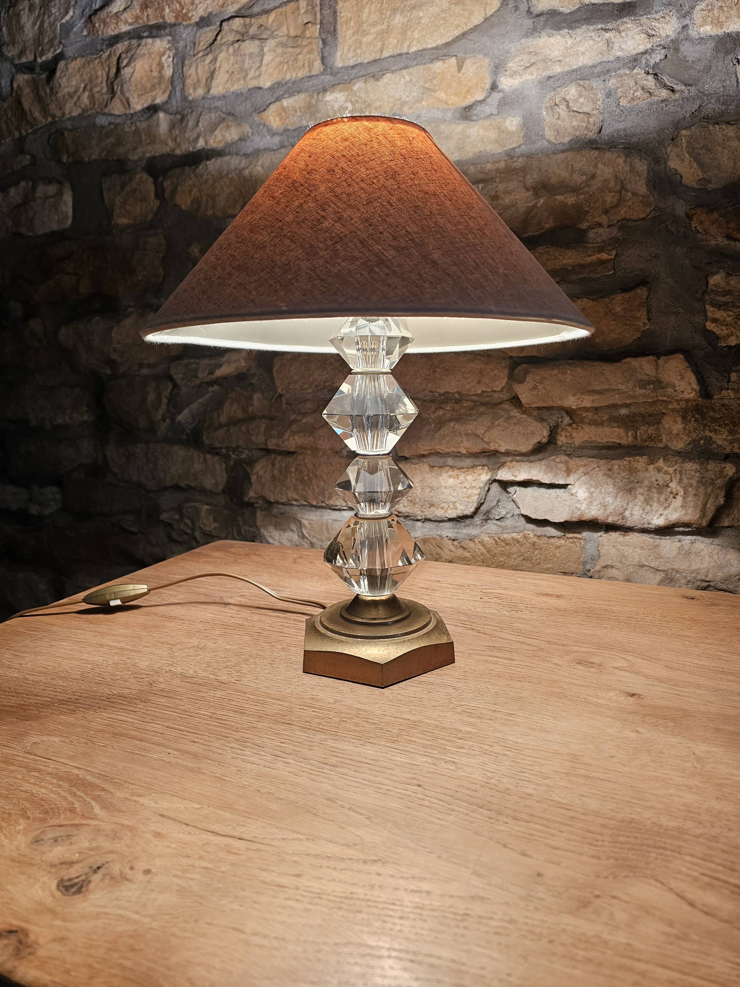 Art Deco Table Lamp - Brass Base Glass