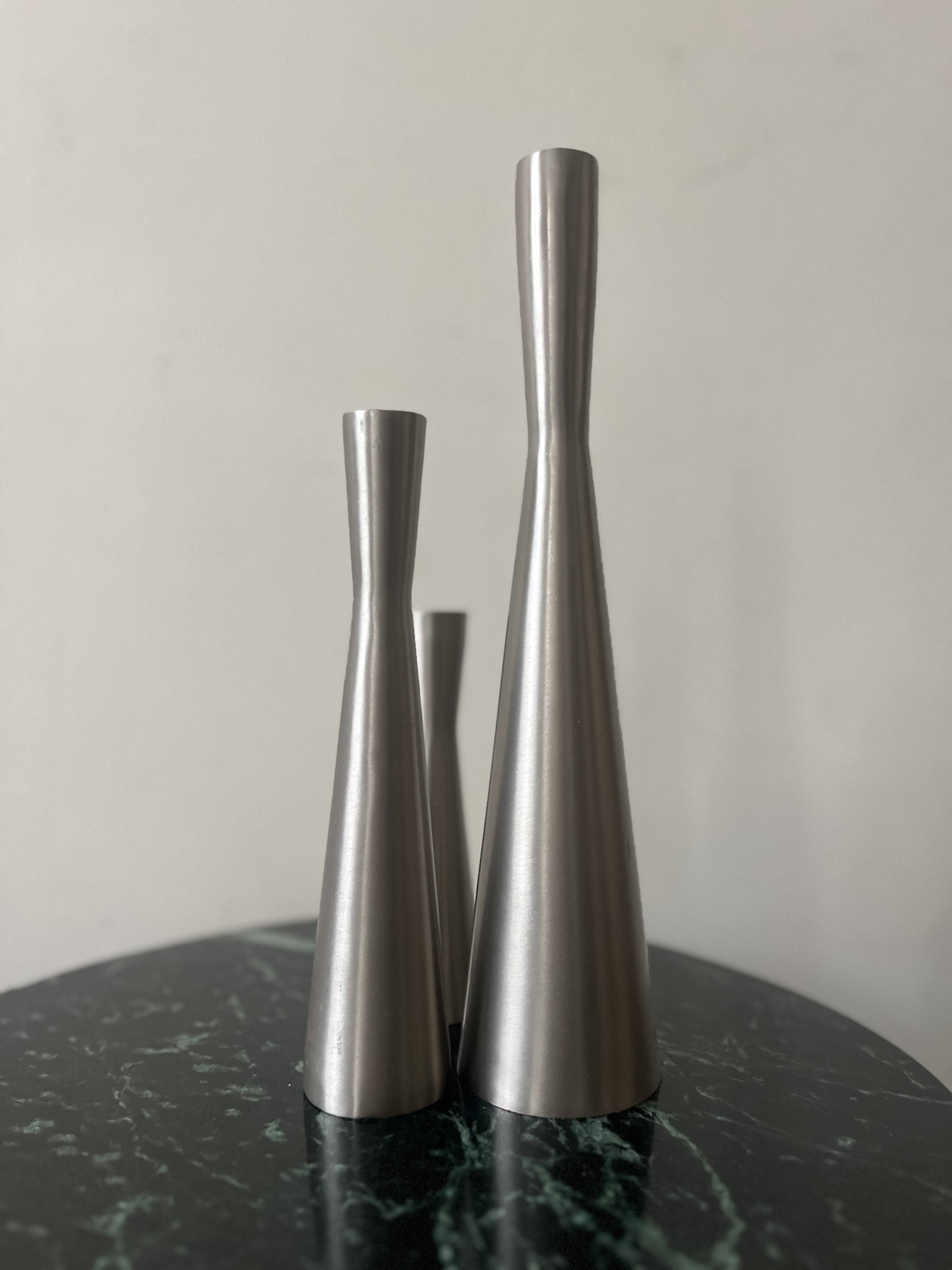 set of 3 chrome metal candle holders, 1970 design