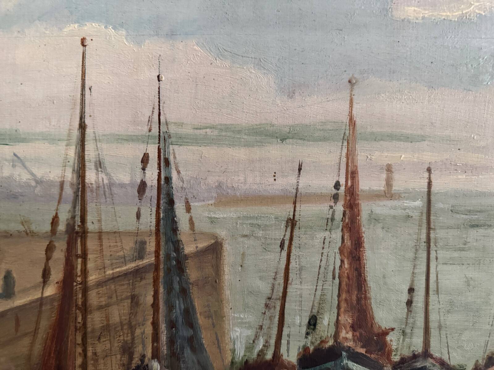 Oil on panel 20th century fishing boats by Jean Bernard Saint-Nazaire